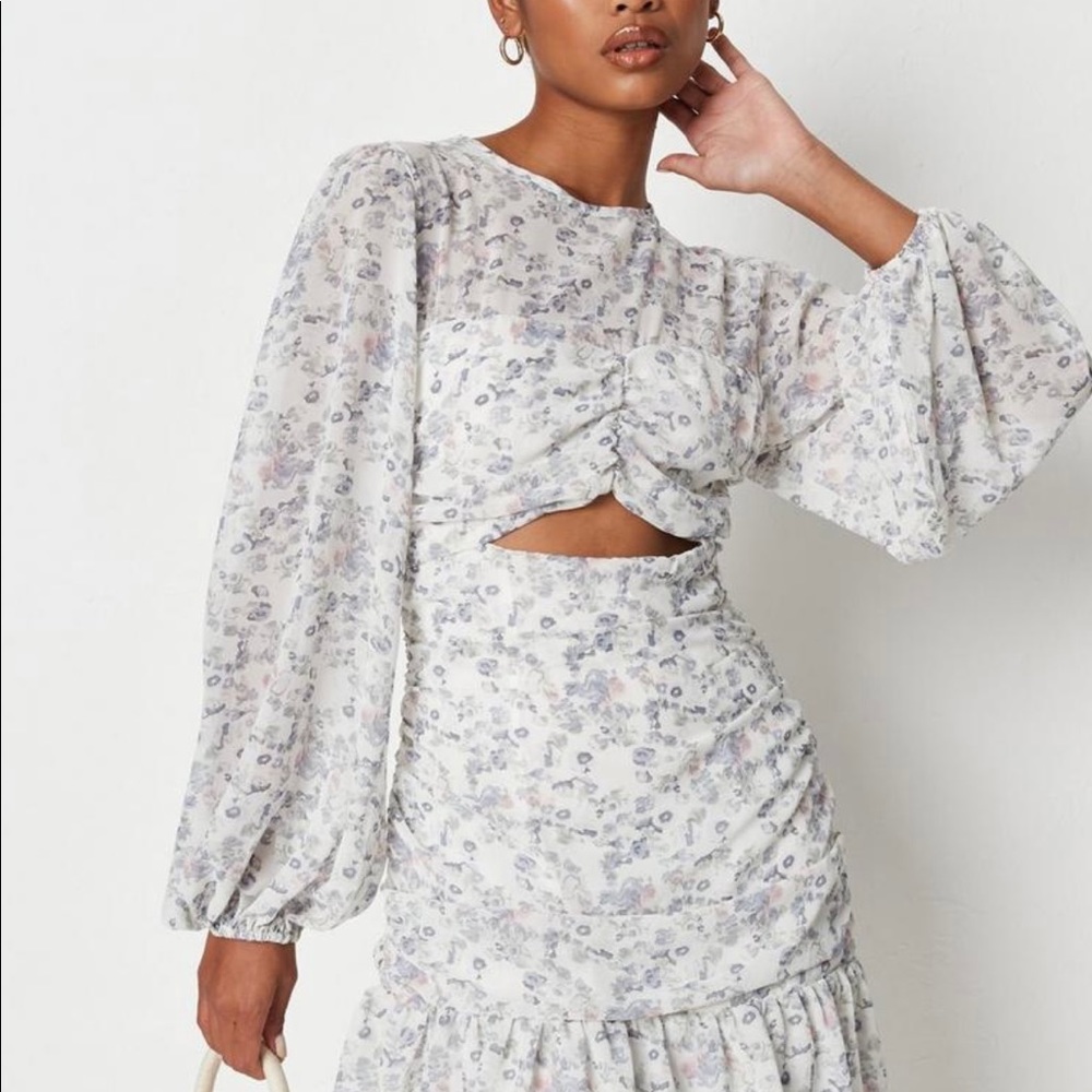 Balloon Sleeve Cut Out Dress
